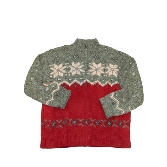 Ralph Lauren Vintage Handknit Wool Nordic Fair Isle Snowflake 1/4 Zip Sweater